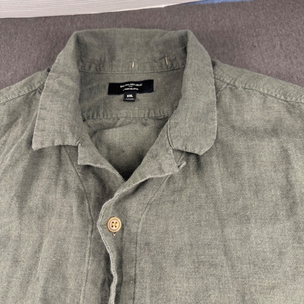 Banana Republic Mens XXL Olive Green Linen Blend Short Sleeve Button Up Shirt